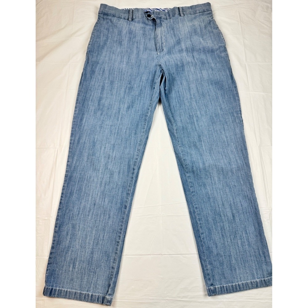 Cremieux Mens Denim Chambray Flat Front Pants 38x32 Cotton Trouser Casual Preppy